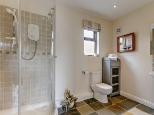 uma casa de banho com um WC e um chuveiro em 1 Bed in Cullompton 79004 em Cullompton