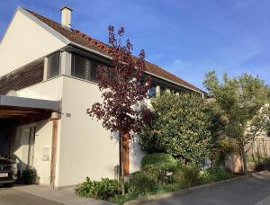 a white house with a tree in front of it at Gartenapartment Marilyn in Retz