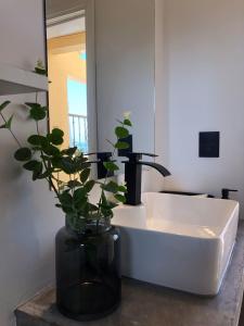 un bagno con lavandino e vaso con una pianta di Casa Palma 2 a La Paz