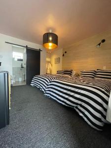 Rainbow Motel في غريلي: غرفة نوم بسريرين واضاءة