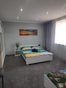 a bedroom with two beds and a window at Apartament U Bosmana in Dźwirzyno