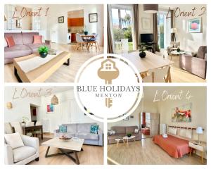 a collage of three pictures of a living room and a living room at L'Orient Palace Apartments in Menton