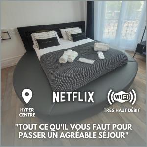 uma cama de dossel num quarto em L'Hyper Centre - Netflix & Wifi - Lit Haut de Gamme & Sofa Tantra - check-in 24H24 - GoodMarning em Châlons-en-Champagne