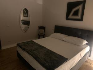 a bedroom with a large bed and a mirror at Casa Vacanze Ibiscus in Portovenere