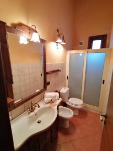 bagno con lavandino, servizi igienici e specchio di Nero Etna a Bronte