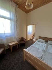 a bedroom with a large bed and a window at Cicha Dolina in Cisna