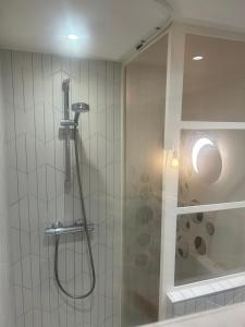 a bathroom with a shower with a glass door at Au coeur de Bordeaux in Bordeaux
