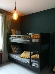 2 letti a castello in una camera con parete verde di Chez Mikki a Cassaniouze