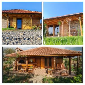 drie foto's van een huis met een dak bij Apartman Dača in Malo Laole