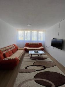 ein Wohnzimmer mit einem Sofa und einem TV in der Unterkunft CozyApartment in Pristina