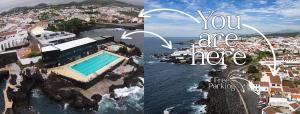 un collage di due foto di una città e di un resort di Penthouse Seaside Apartment B - Faraway a Lagoa