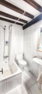 a white bathroom with a toilet and a sink at Casa del Lavadero in Santillana del Mar