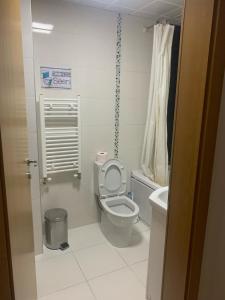 ein kleines Badezimmer mit Toilette und Waschbecken in der Unterkunft Center Nova Luxary Home in Skopje