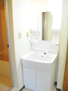 ein Badezimmer mit einem weißen Waschbecken und einem Spiegel in der Unterkunft Ueda Building - Vacation STAY 8560 in Asahikawa