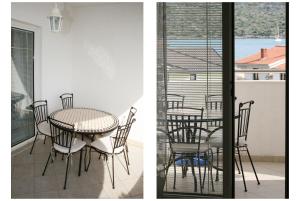 two pictures of a table and chairs on a balcony at Apartments Ruža in Primošten