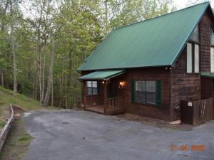 2 Miles to Parkway, Hot Tub, Pool Table, Air Hockey, Fire Pit! في بيدجن فورج: كابينة في الغابة مع سقف أخضر