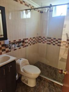 a bathroom with a toilet and a sink and a shower at Apartamento 201 Riosucio in Ruiosucio