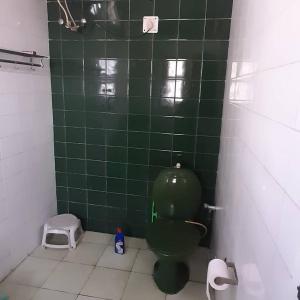La salle de bains est pourvue de carrelage vert et de toilettes vertes. dans l'établissement Sukoon.Homestay, à Rājpur