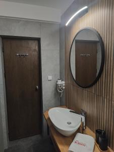 a bathroom with a sink and a mirror at Willa Na Wierchu in Zakopane