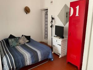 ein Schlafzimmer mit einem Bett und einem TV auf einer Kommode in der Unterkunft Studio pour 2 personnes in Arles