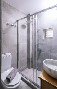 La salle de bains est pourvue d'une douche, de toilettes et d'un lavabo. dans l'établissement Fedra House, à Vóroi