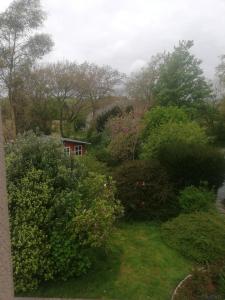 a view of a garden with trees and bushes at Kerlot in Duault