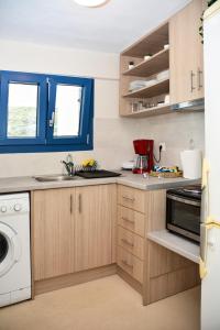 a kitchen with a sink and a microwave at Thea Apartments in Emporeios