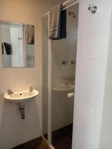 a bathroom with a sink and a shower at Urban Manor in Port Elizabeth
