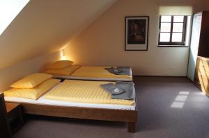 a bedroom with two beds in a attic at Pension Inspirace a Wellness in Kolín