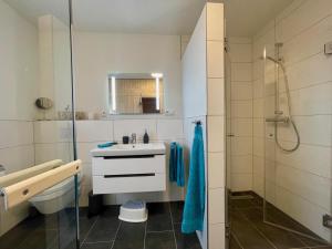 a bathroom with a sink and a shower at Dahmer Strand 9 in Dahme