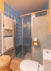 コルンガにあるApartamento Sueve 20のバスルーム(トイレ、ガラス張りのシャワー付)