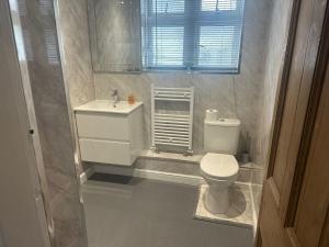 a bathroom with a white toilet and a sink at OYO The Barley House in Plymouth