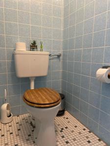 ガルレルにあるLa Bellaのバスルーム(木製の便座付きトイレ付)