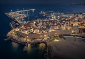 an aerial view of a city with a harbor at night at Partenope in Termoli
