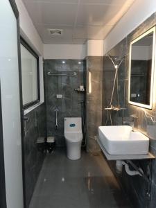 高平省的住宿－An Homestay & Hostel，一间带水槽、卫生间和淋浴的浴室