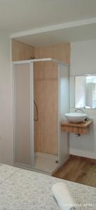 a bathroom with a shower and a sink at Habitaciones y Suite. UPV, UV y Playa in Valencia