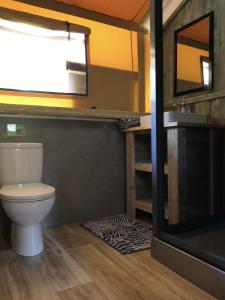 uma casa de banho com um WC e um lavatório em La Grisonne Chalet 2 em Revest-du-Bion