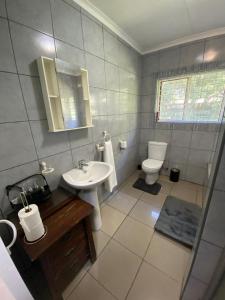 uma casa de banho com um lavatório e um WC em The Lake Villa em Benoni