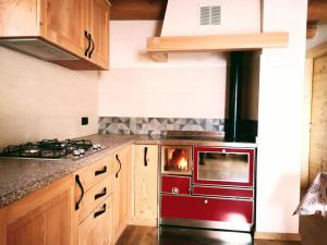 una cocina con horno y chimenea. en Baita Naibiz, en Palù del Fersina
