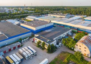 an overhead view of a parking lot in a factory at Lollo Motel Graičiūno - Lollo Luxury in Vilnius