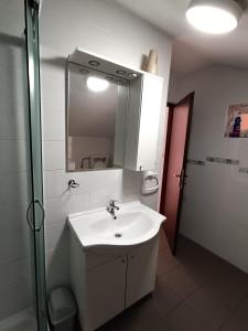 bagno con lavandino e specchio di Apartments Toni a Zara (Zadar)