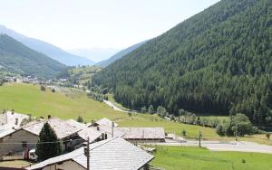 widok na wioskę z górami w tle w obiekcie Hotel Mont Velan w mieście Saint-Oyen