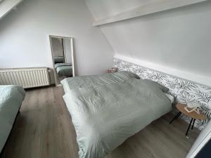 ザウテランデにあるBosweg 4 Zoutelandeの白いベッドルーム(ベッド1台、鏡付)