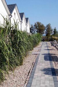 um passeio ao lado de uma casa e algumas plantas em Domki Scandinavia em Rowy