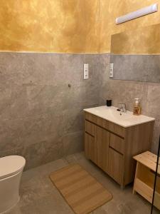 a bathroom with a sink and a toilet at La Casona de 1717 in El Burgo de Osma +39 photos