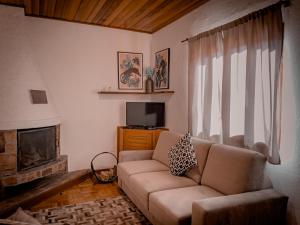 a living room with a couch and a fireplace at La Bella Monte Verde in Monte Verde