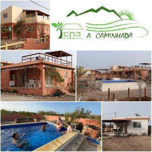un collage de fotos de una villa y una piscina en A Caminhada en Morro