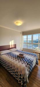 a bedroom with a large bed in a room with windows at Apto BENTO! LAREIRA e CHURRASQUEIRA! in Bento Gonçalves +27 photos