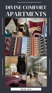 uma colagem de fotos de um apartamento com um quarto em Divine Apartments River Towers em Iaşi