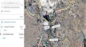 麥加的住宿－Miaad Al Majd Hotel，一张有路标的地图